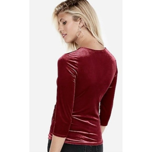 Express One Eleven XS Silver Gray Velvet Ribbed Wrap Shirt tie top blouse 0-2 - Picture 10 of 11